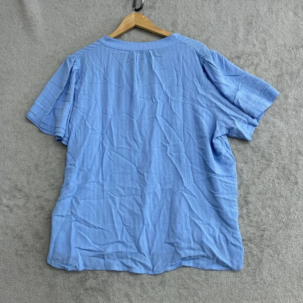 Well Worn Women's XL Blue V-Neck Short Sleeve Top 100% Viscose n1027